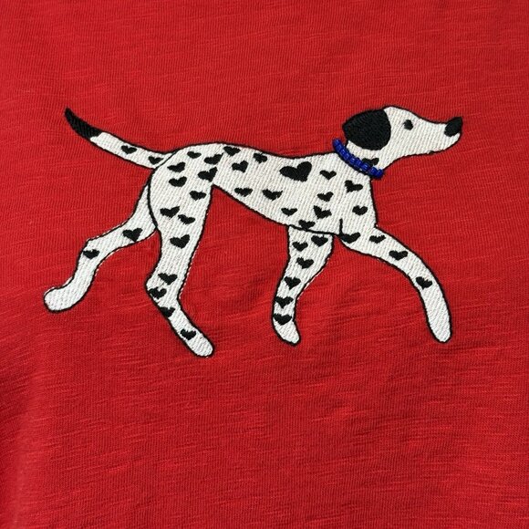 Talbots Cotton Tee Top Red Women’s Sz L 3/4 Sleeve Embroidered Dalmatian Dog Pup - Picture 5 of 7